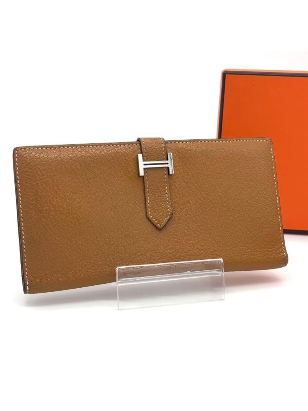 Hermes Bearn Soufflet Classic Wallet Bifold Silver
